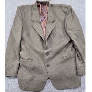 Nino Cerruti‎ Rue Royale Broadway Blazer Olive Brown Houndstooth Vintage Mens